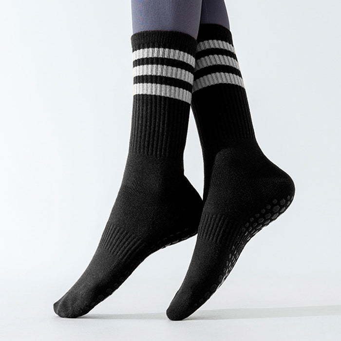 Calcetin yoga antideslizante largo negro 3 rayas 4092-1