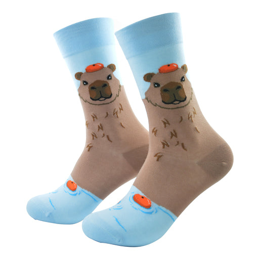 Portada calcetin algodon largo capibara nadando grande 246