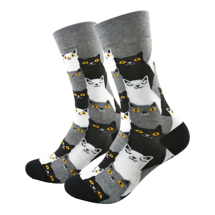 Portada calcetin algodon largo gatos blanco negro 213
