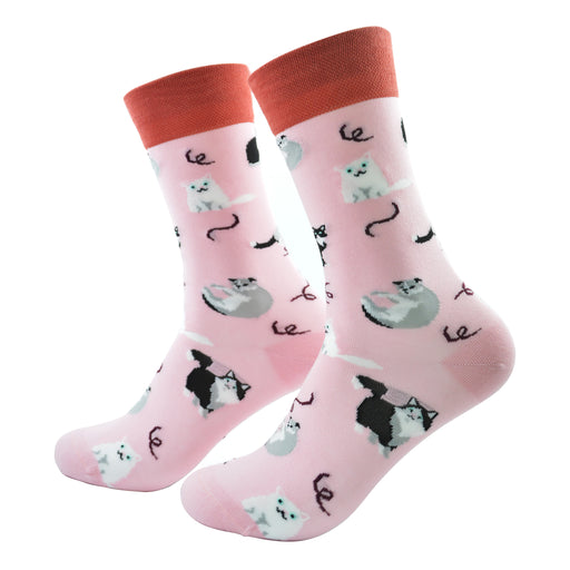 Portada calcetin algodon largo rosado gatos 214