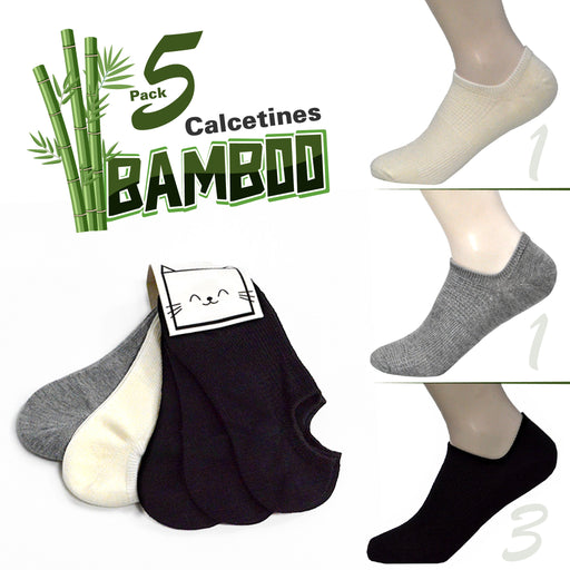 Portada calcetin invisible pack 5 pares bambu negro crema gris verano 2122
