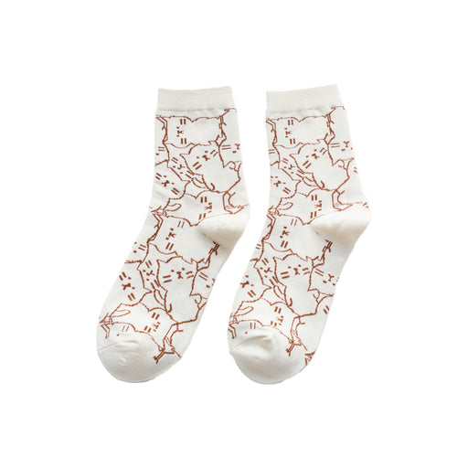 calcetin largo algodon cafe blanco gato 4011-4