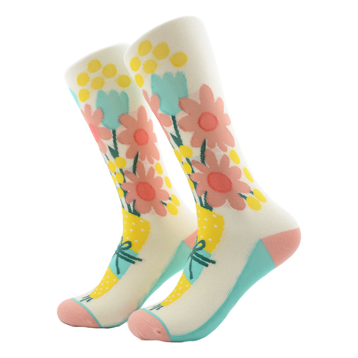 Portada calcetin largo algodon flores 252