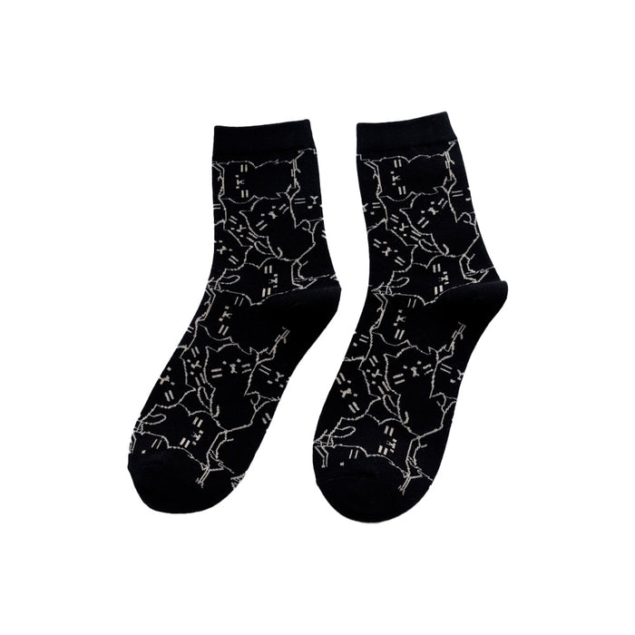 Portada calcetin largo algodon negro gato 4011-1