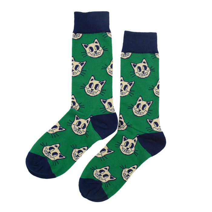 Portada calcetines algodon verde gato blanco cara 212