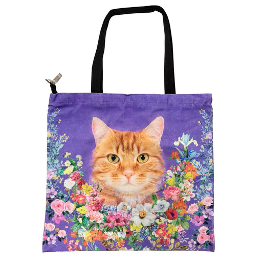 Portada gato amarillo floral Bolso lona cuadrado 3898