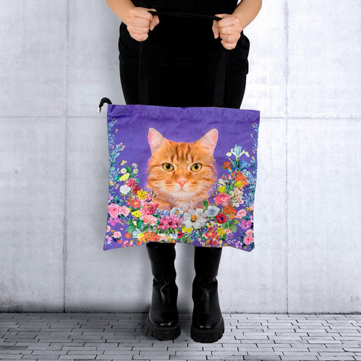 Portada gato amarillo floral Bolso lona cuadrado modelo 3898