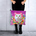 Portada gato blanco floral Bolso lona cuadrado modelo 3896