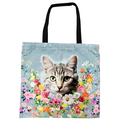 Portada gato gris Bolso lona cuadrado floral 3894