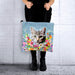 Portada gato gris Bolso lona cuadrado floral 3894