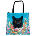 Portada gato negro floral Bolso lona cuadrado 3895