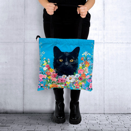 Portada gato negro floral Bolso lona modelo cuadrado 3895