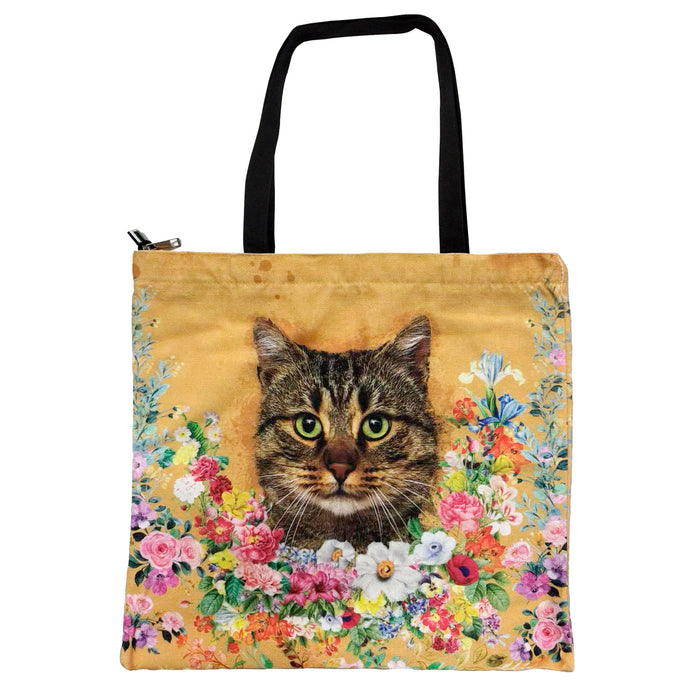 Portada gato romano floral Bolso lona cuadrado 3897