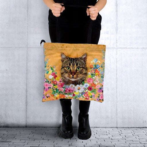 Portada gato romano floral Bolso lona cuadrado modelo 3897