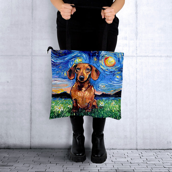 Portada perro Bolso lona salchicha cafe cuadrado 3893