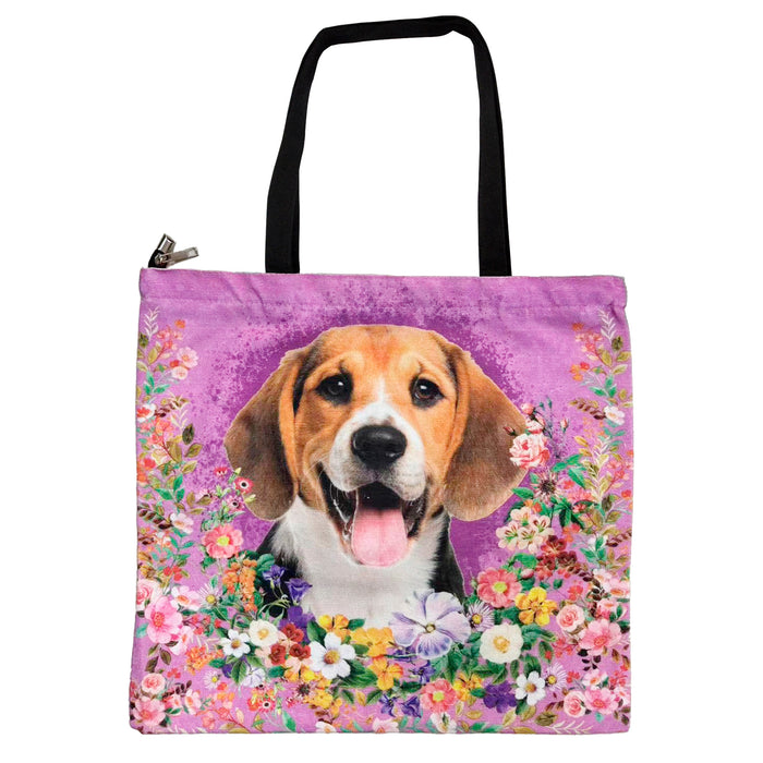 Portada perro beagle floral Bolso lona cuadrado 3903