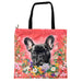 Portada perro bulldog frances floral Bolso lona cuadrado 3900