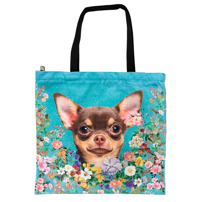 Portada perro chihuahua floral Bolso lona cuadrado 3901