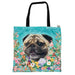 Portada perro pug floral Bolso lona cuadrado 3904