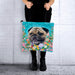 Portada perro pug floral Bolso lona cuadrado modelo 3904