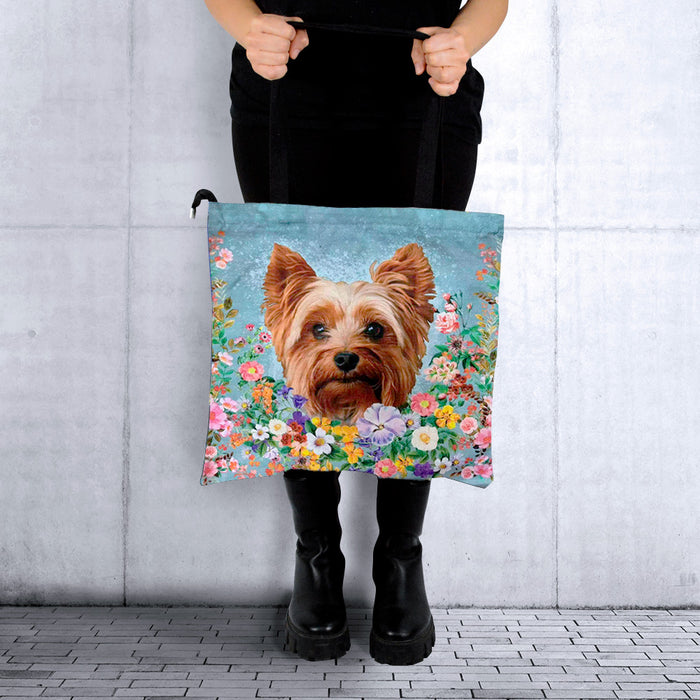 Portada perro yorkshire floral Bolso lona cuadrado 3902