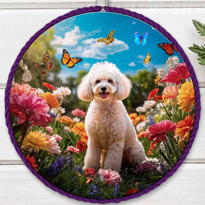 Posaollas Perro Poodle Blanco Jardín