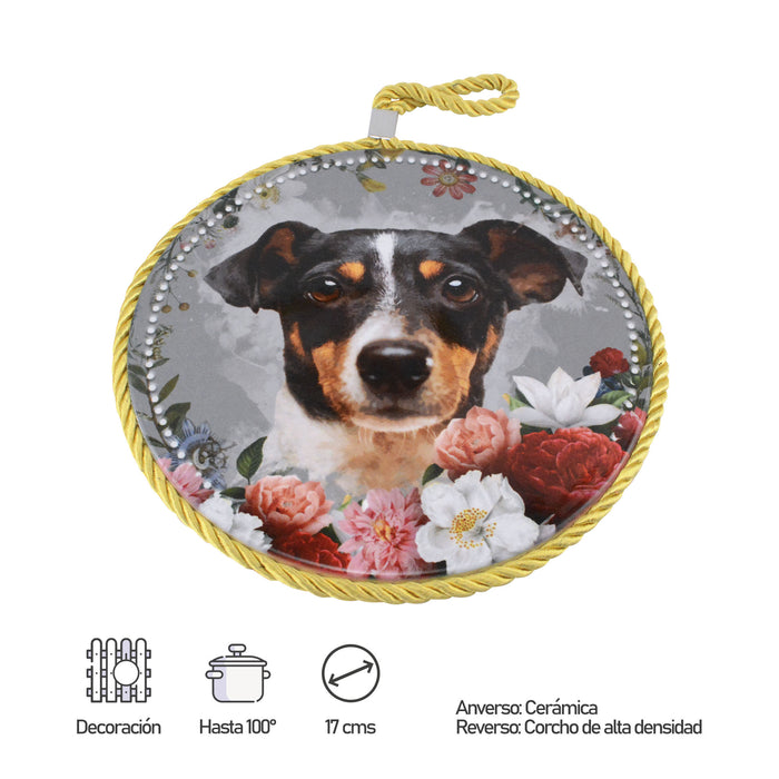 Posaolla ceramica corcho colgante perro fox terrier jardin 3372-3