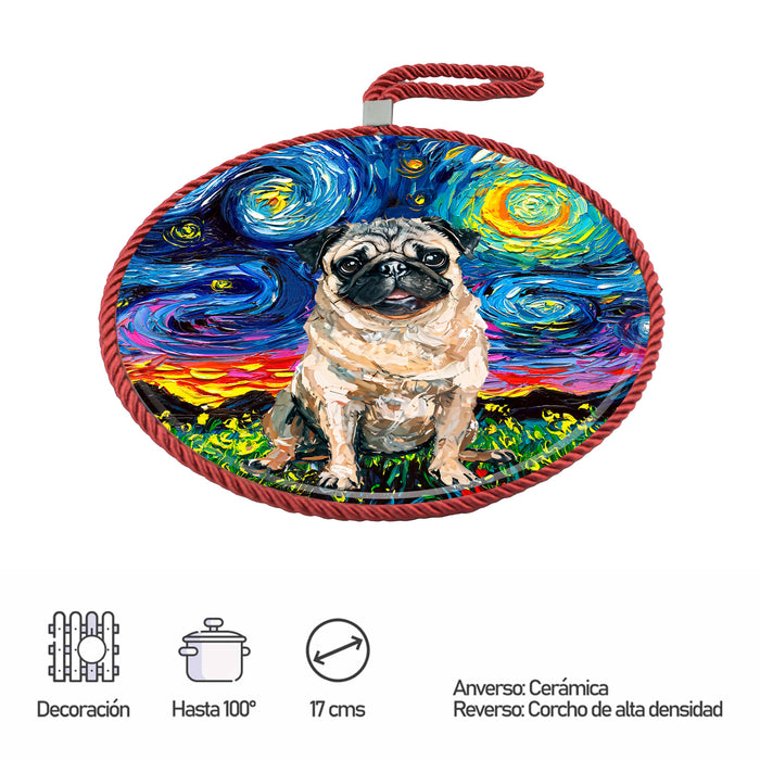 Posaolla ceramica corcho pintura perro pug 4112-7