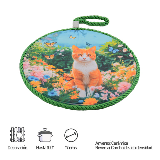 Posaolla colgador ceramica corcho gato amarillo blanco medidas 3925-5