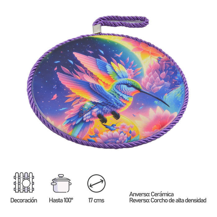 Posaolla colgante corcho ceramica Colibri morado 3994-1