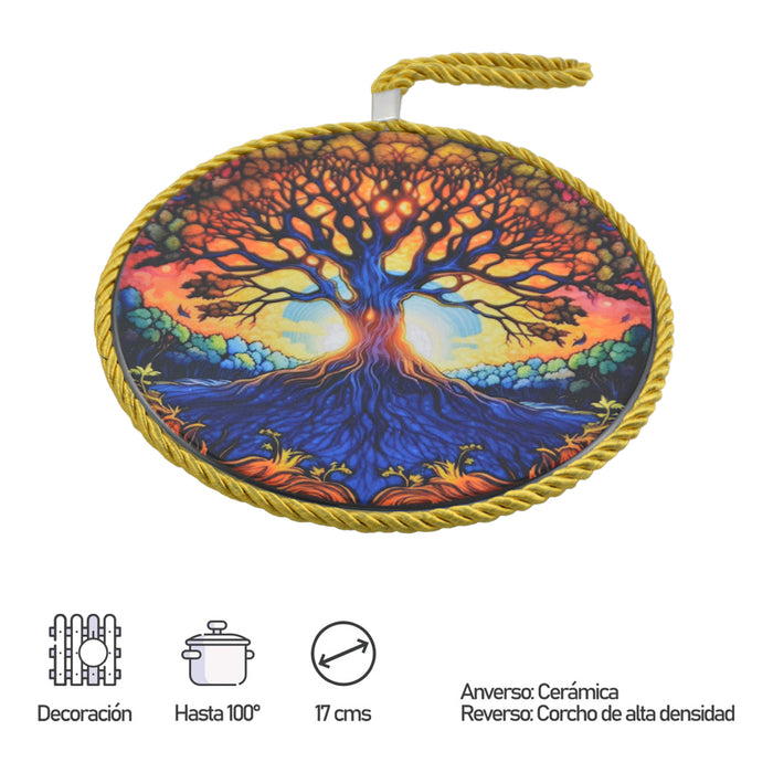 Posaolla colgante corcho ceramica arbol vida amarillo 3993-5