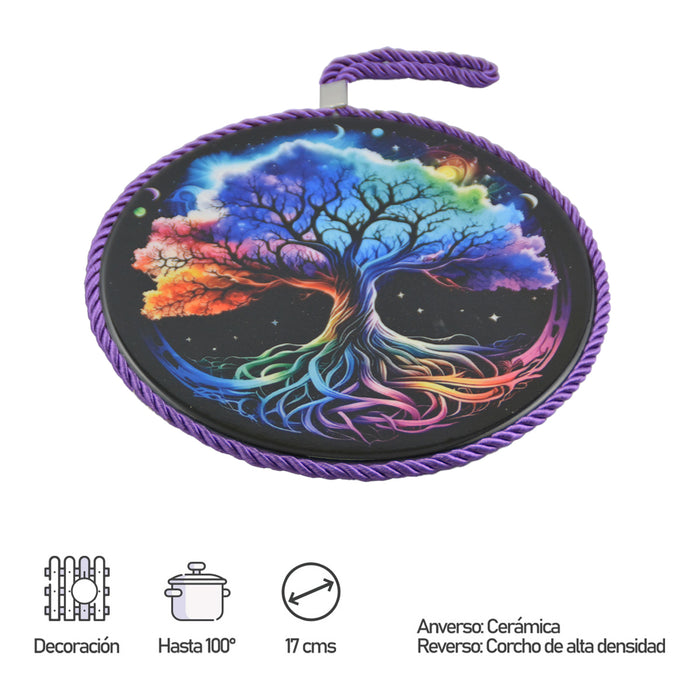 Posaolla colgante corcho ceramica arbol vida morada 3993-4