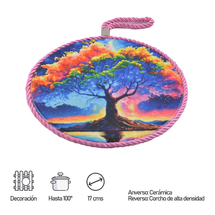 Posaolla colgante corcho ceramica arbol vida rosado 3993-1