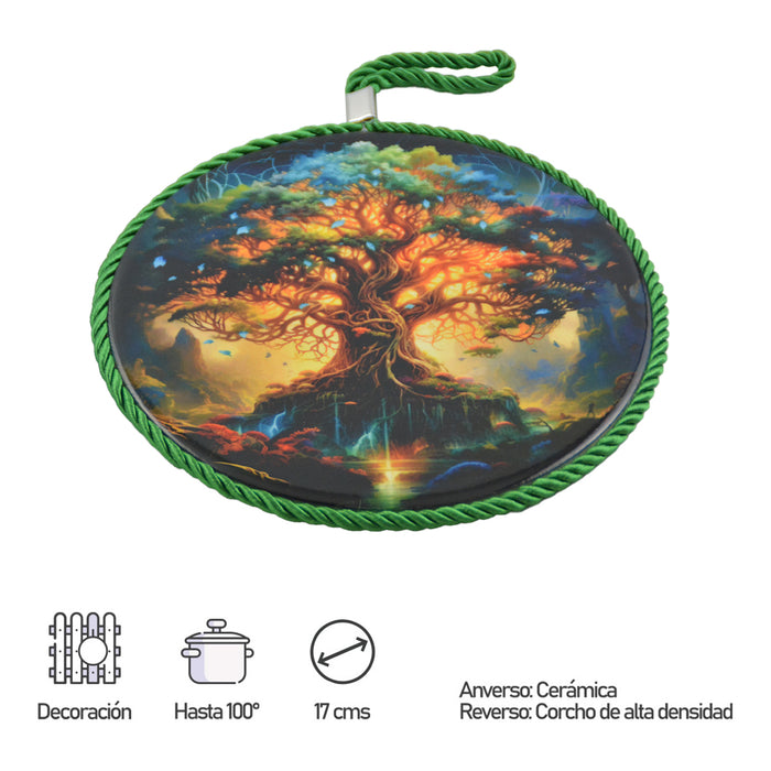 Posaolla colgante corcho ceramica arbol vida verde 3993-2
