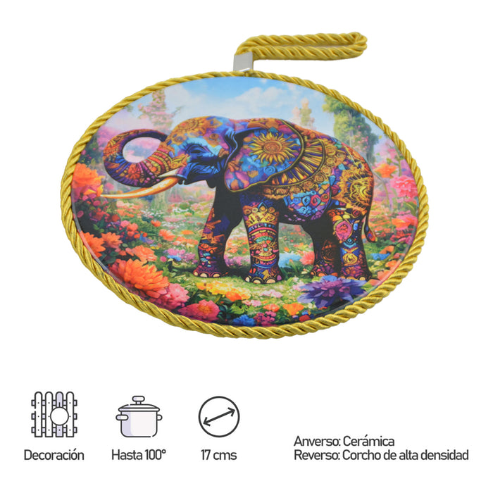 Posaolla colgante corcho ceramica elefante amarillo 3996-4