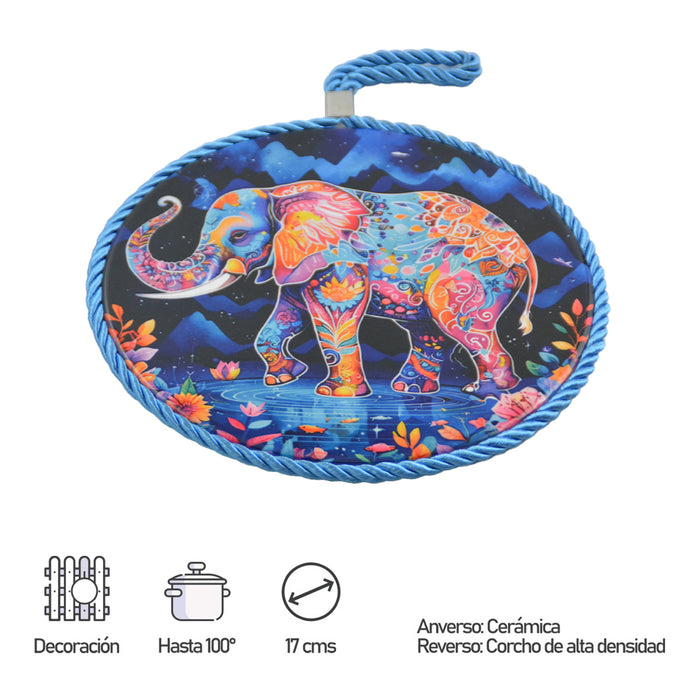 Posaolla colgante corcho ceramica elefante azul 3996-1