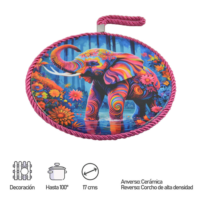Posaolla colgante corcho ceramica elefante fucsia 3996-5