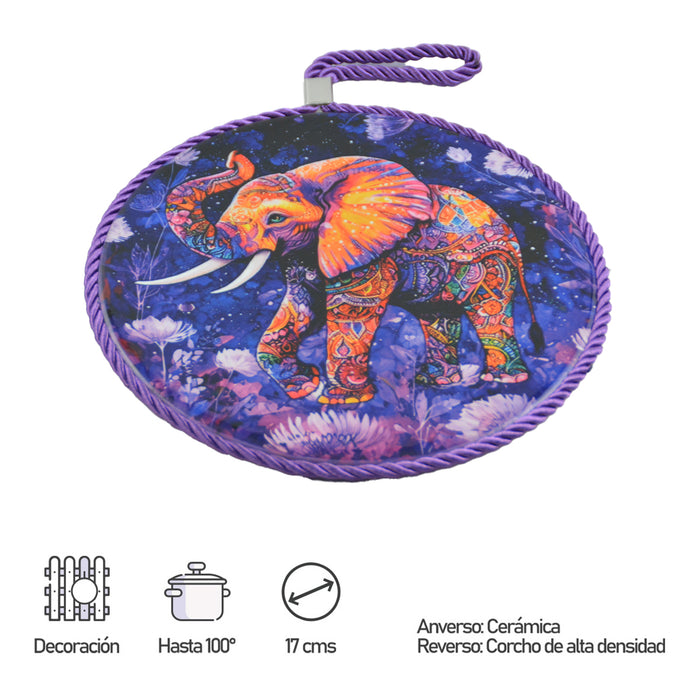 Posaolla colgante corcho ceramica elefante morado 3996-3