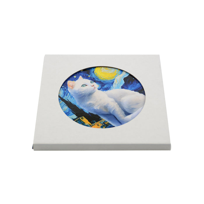 Posaolla gato blanco noche estrellada van gogh colgante corcho ceramica 3966-1
