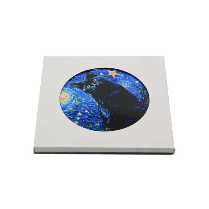 Posaolla gato negro noche estrellada van gogh colgante corcho ceramica 3965-3