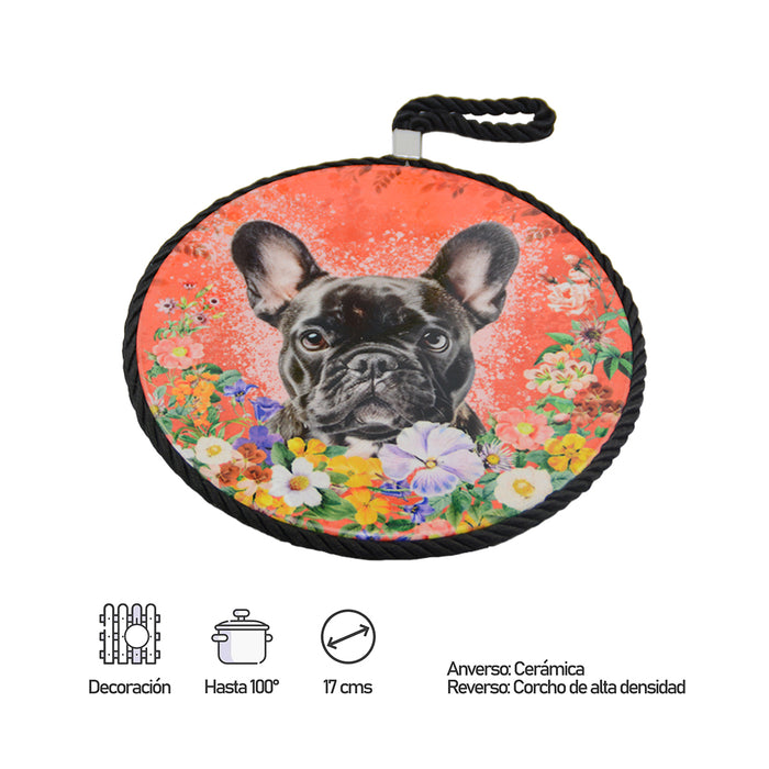 Posaolla perro floral ceramica medidas bulldog frances 3854-1