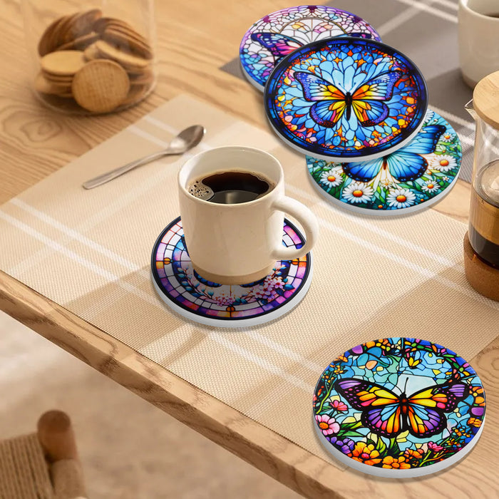 Posavasos ceramica corcho mariposas flores 4219