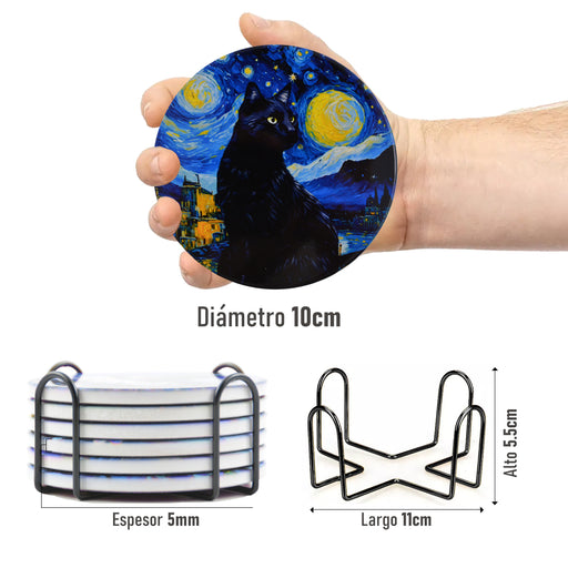 Posavasos gato ceramica corcho van gogh pintura negros 4148