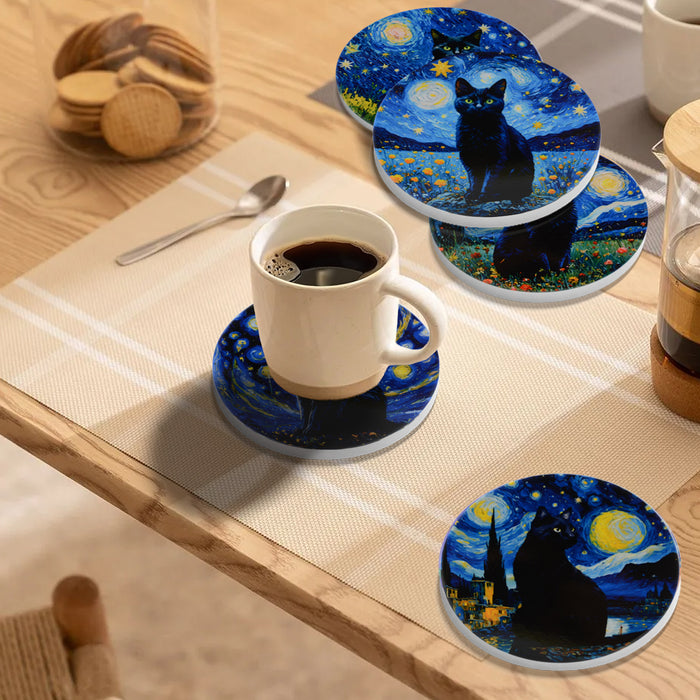 Posavasos gatos negros ceramica corcho base 3964