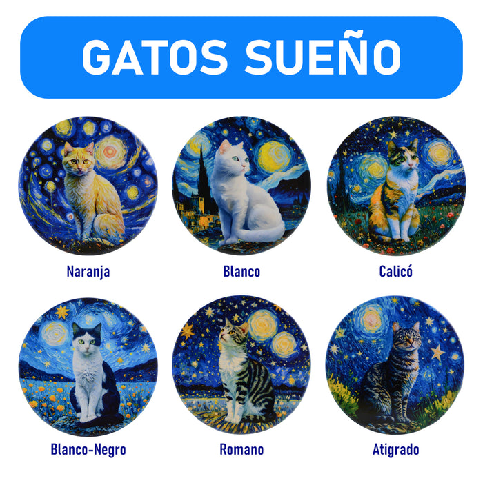 Posavasos gatos noche colores ceramica corcho base 3963