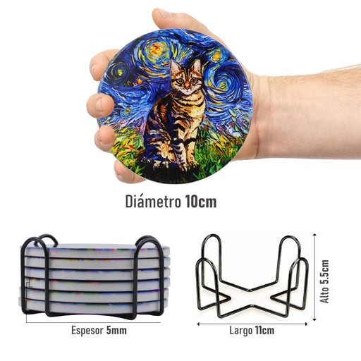Posavasos pack ceramica corcho base gatos pintura 4256