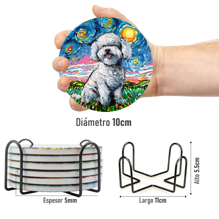 Posavasos perro ceramica corcho van gogh pintura poodle 4146