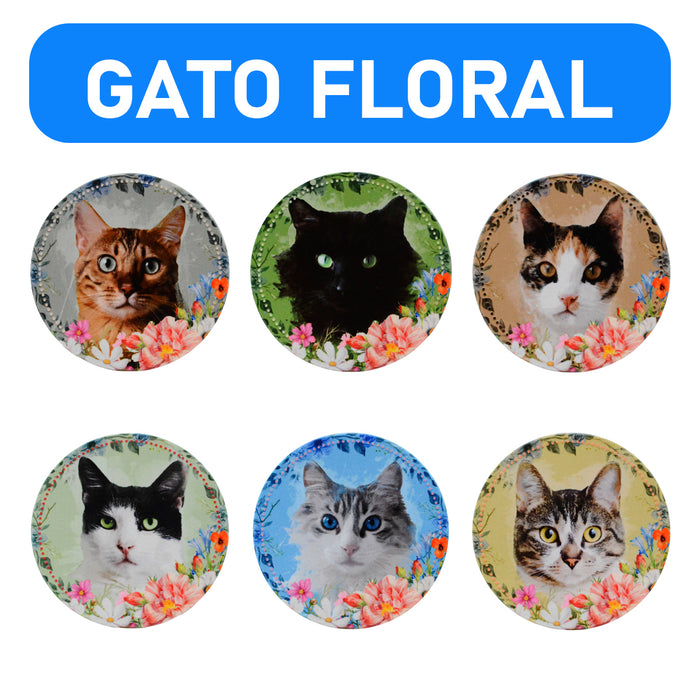 Posavasos set ceramica floral caras gatos 3369