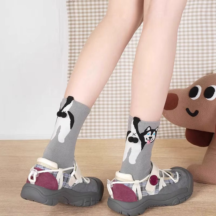 Calcetines Perro Blanco y Negro con Bolitas