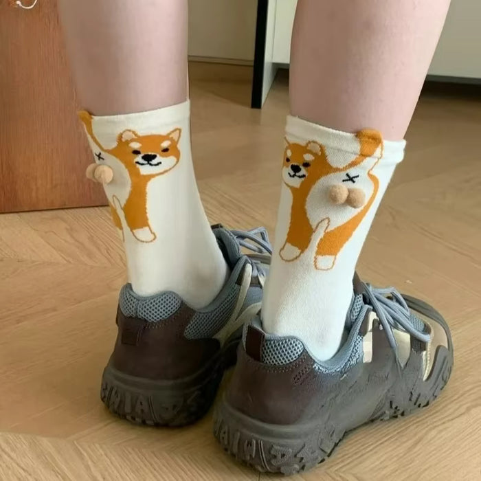 Calcetines Perro Naranja con Cola y Bolitas